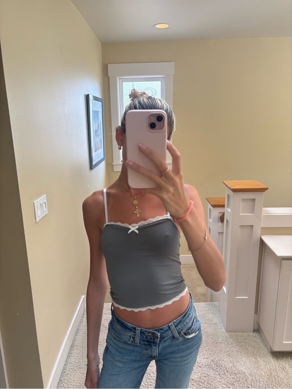 Edikted Lace-Trim Cami Tank Top - Gray